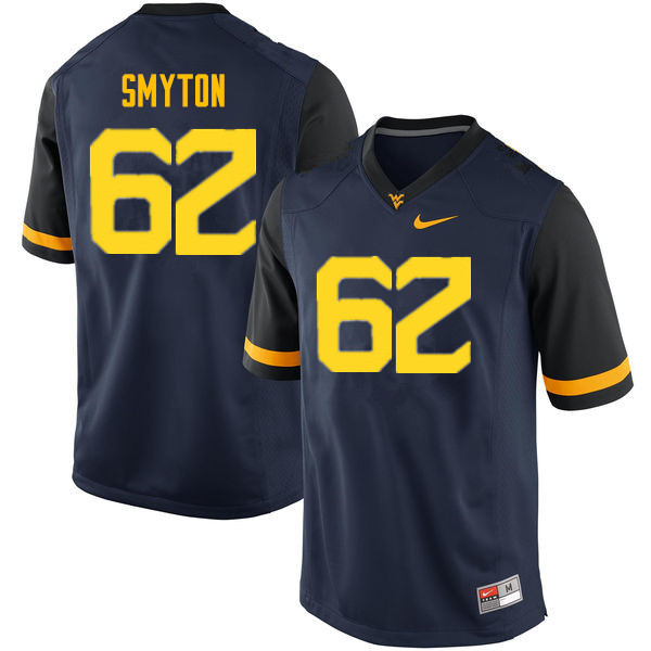 NCAA Men's Garrett Smyton West Virginia Mountaineers Navy #62 Nike Stitched Football College Authentic Jersey OX23F87JQ